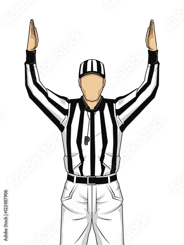 American football referee with both hands up as a touchdown vect