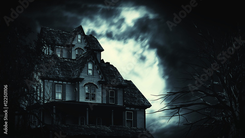 scary house in mysterious horror forest 