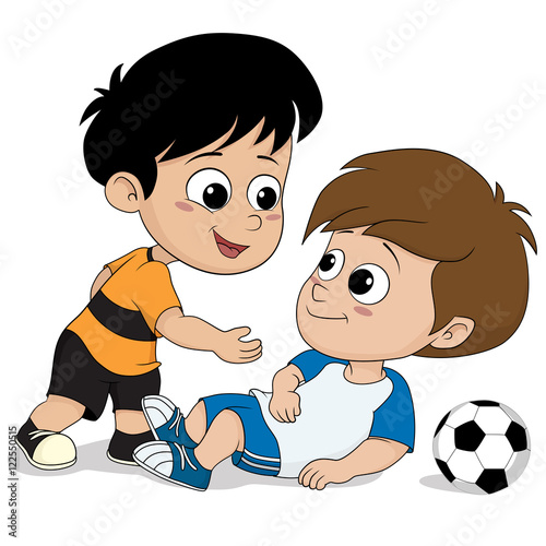 kids show good sportsmanship during soccer match.
