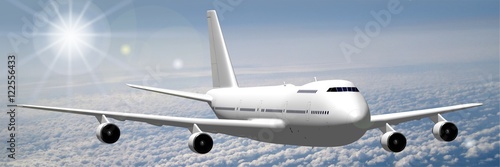 3D passenger jet plane flying in the air - great for topics like aviation, flight, transportation etc.
