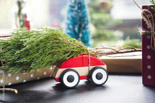 Pine on toy car for christmas.