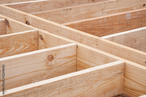 Floor joists made of lumber on construction site