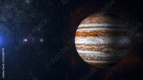 Solar system planet Jupiter on nebula background 3d rendering