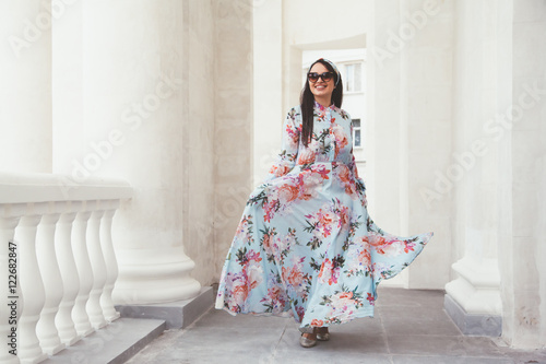 Plus size model in floral dress