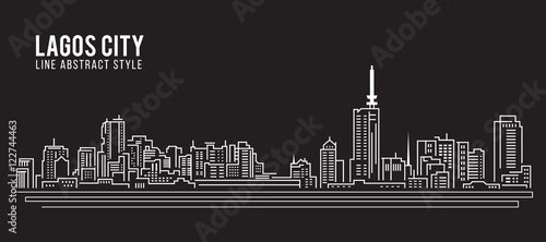Cityscape Building Line art Vector Illustration design - Lagos city