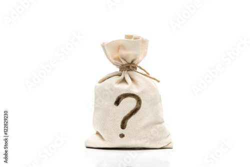 Canvas bag with question mark isolated on white