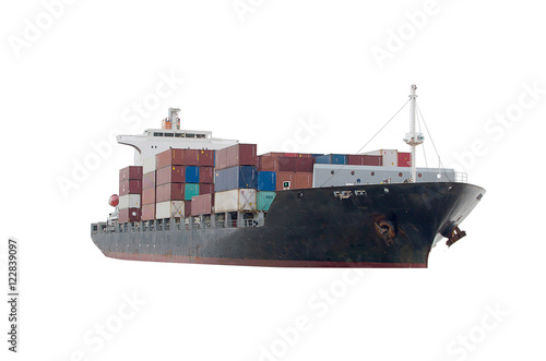 Cargo ship white background