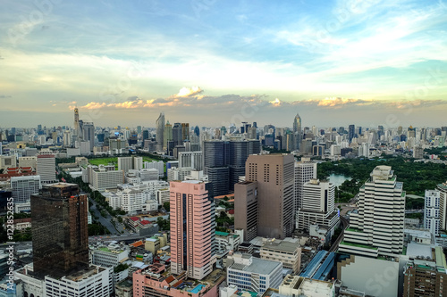 Cityscape from a high angle in Silom area, which is the source of major business in Bangkok.