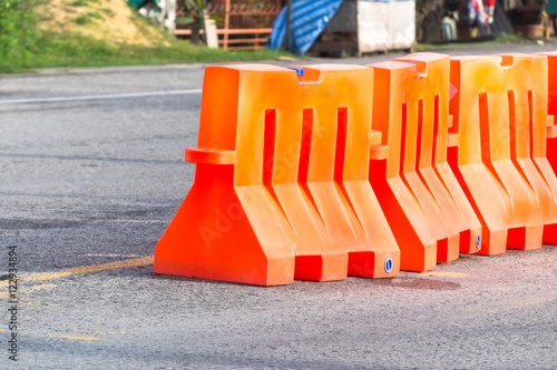 Plastic with Water Filled Barrier on the Asphalt Road