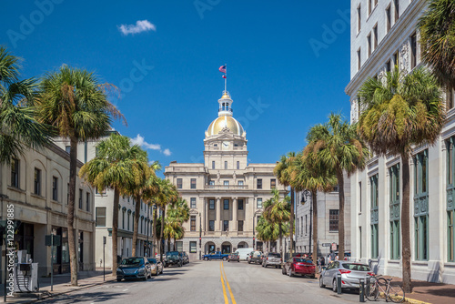 The golden dome of the Savannah City Hall in Savannah