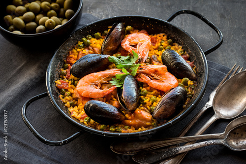 Paella on a table