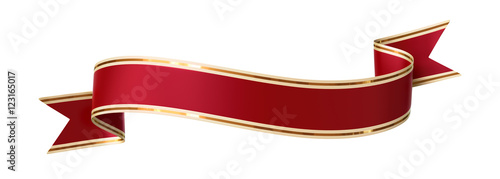 Curled red ribbon banner with gold border - arc up and down with wavy ends 