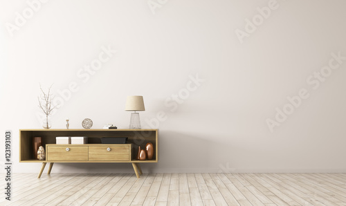 Interior with wooden sideboard 3d rendering