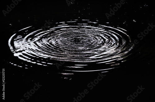 Water ripples from a drop of water in the dark.