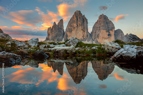Tre Cime di Lavaredo at beautiful sunrise, Italy, Europe