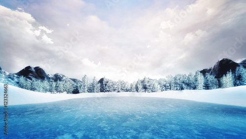 frozen lake in winter mountain landscape