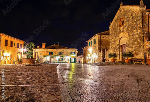 Monteriggioni city in Italy, Tuscany. Night scene.