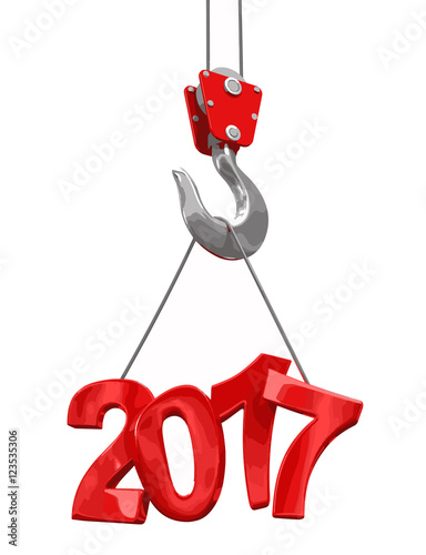 2017 on crane hook. Image with clipping path.