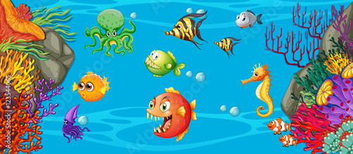 Scene with many fish underwater