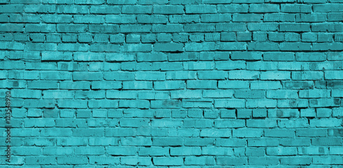 Turquoise brick wall background, brick texture