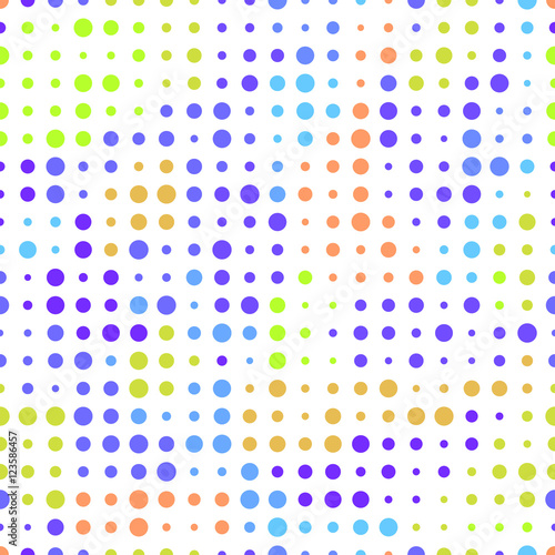 Seamless background with colored dots on a white background.