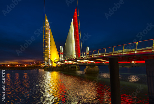 Twin Sails lifting bridge and reflections, Poole Harbour in Dors