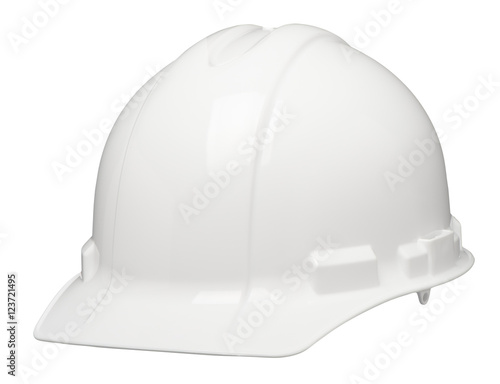 White construction worker contractor industrial safety hard hat helmet isolated on white background for use alone or as a design element