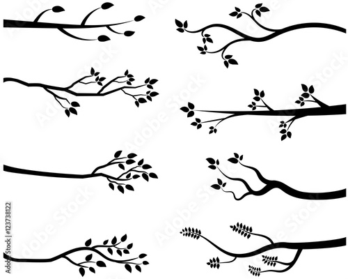 Cartoon vector black tree branch silhouettes