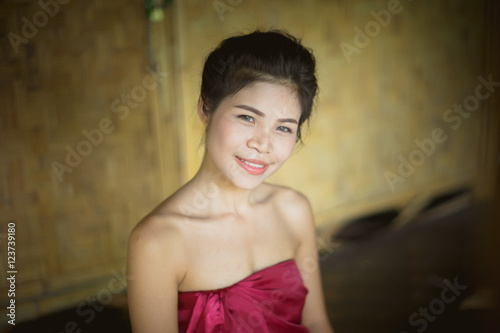 Thai girl in Thai traditional costume with vignette effect