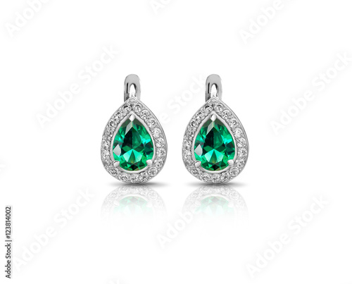 Jewelry. Earrings with emerald