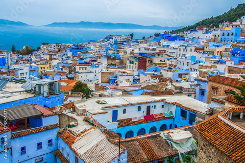 A view of the blue city of Chefchaouen in the Rif mountains, Morocco