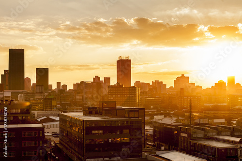 City during warm sunset