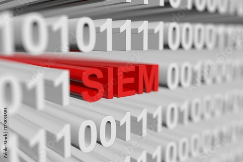SIEM as a binary code with blurred background 3D illustration