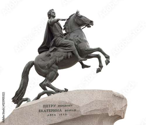 Monument of the Peter Great by Maurice Falconet in 1782, Isolated on white St. Petersburg, Russia