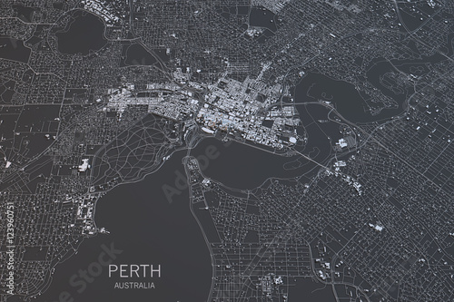 Cartina di Perth, vista satellitare, città, Australia. 3d rendering
