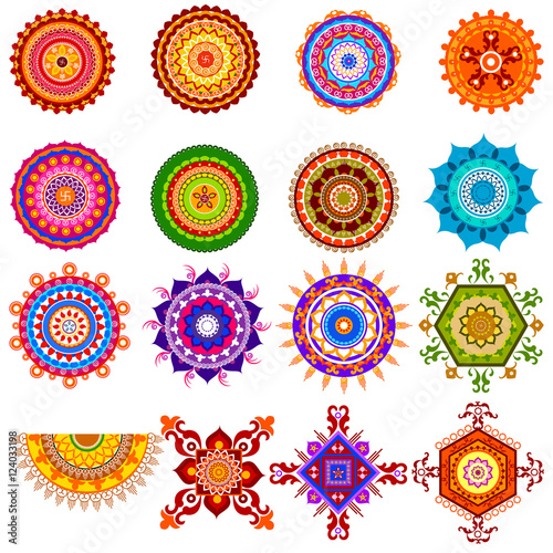 Collection of colorful rangoli pattern for India festival decoration