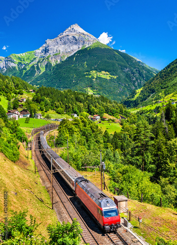 Intercity train climbs up the Gotthard railway - Switzerland