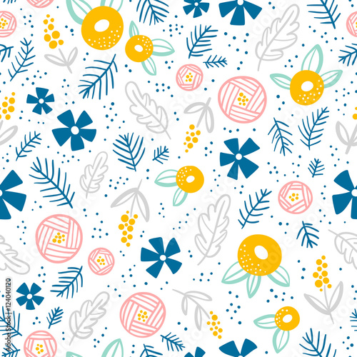Floral doodle pattern on white