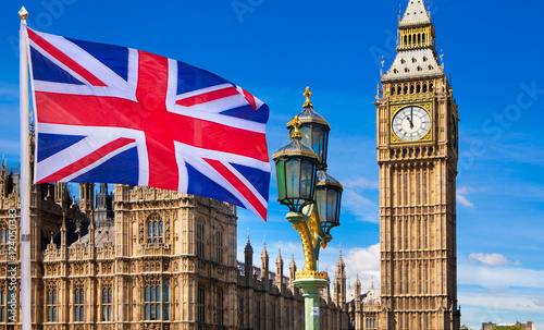 House of Parliament and British flag