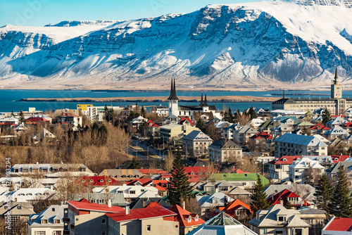 panoramic view of reykjavik at wintertime, iceland