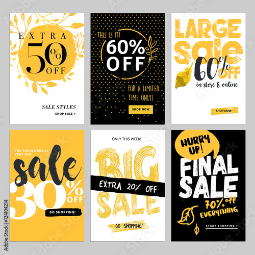 Social media sale banners, and ads web template set. Vector illustrations of season online shopping website and mobile website banners, posters, email and newsletter designs, ads, coupons.