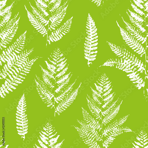 Seamless pattern with paint prints of fern leaves 