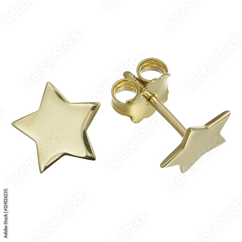 Small earrings on white background.