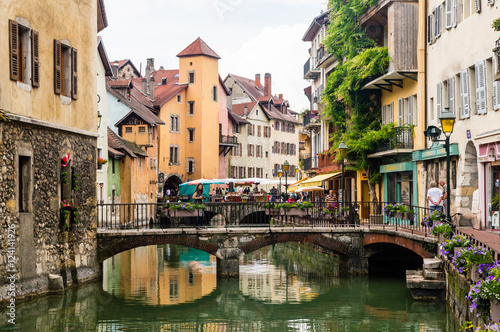 Streets, canal and Thiou river in Annecy, France