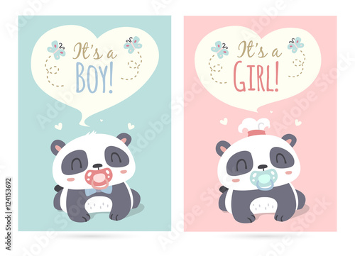 vector cartoon style cute panda it's a boy and girl illustration