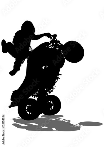 Athletes ATV during races on white background