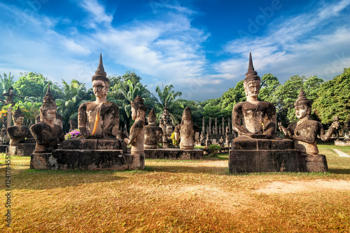 Amazing view of mythology and religious statues at Wat Xieng Khuan Buddha park. Vientiane, Laos