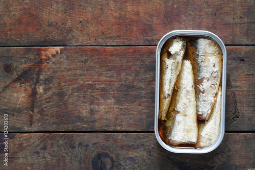 Canned Fish On Wood