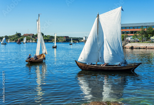 Old fashioned sailboats on the sea