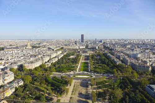 Champs de Mars gardens at Eiffel Tower Paris - aerial view